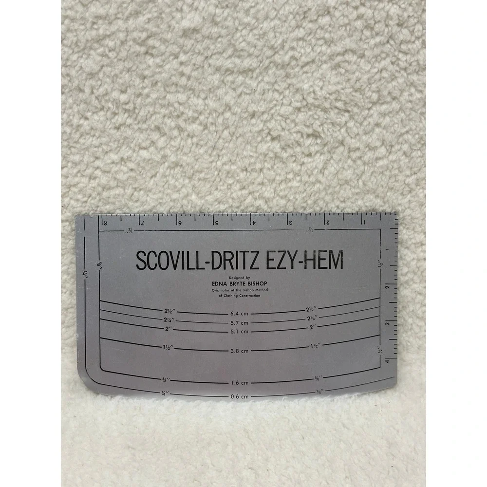 Scovill-Dritz Ezy-Hem Silver Vintage Aluminum Hem Gauge Sewing Ruler Tool